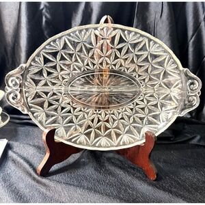 Vintage Anchor Hocking #4570 Fan Clear 2-Part Divided Glass Relish Dish (2818)